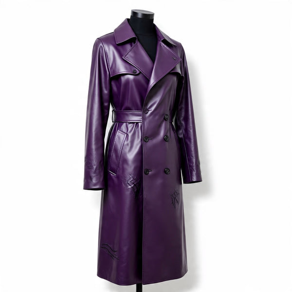 Purple Premium Faux Leather Trench Coat Regular Fit Leto Class Men