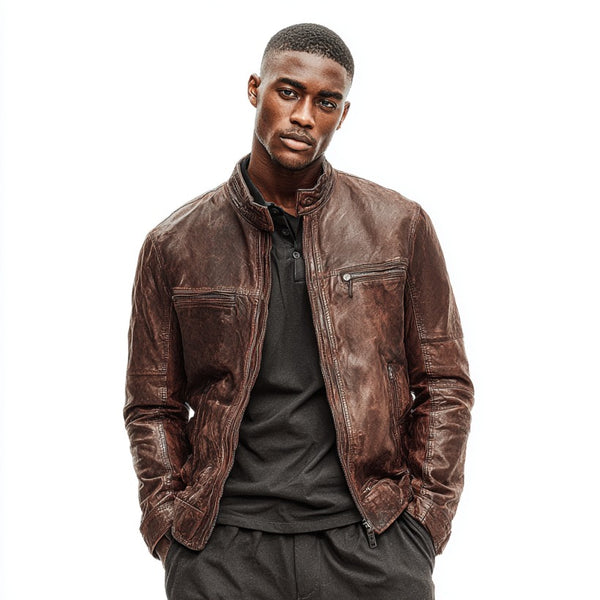 Classic Brown Leather Jacket for Men Chris Evans
